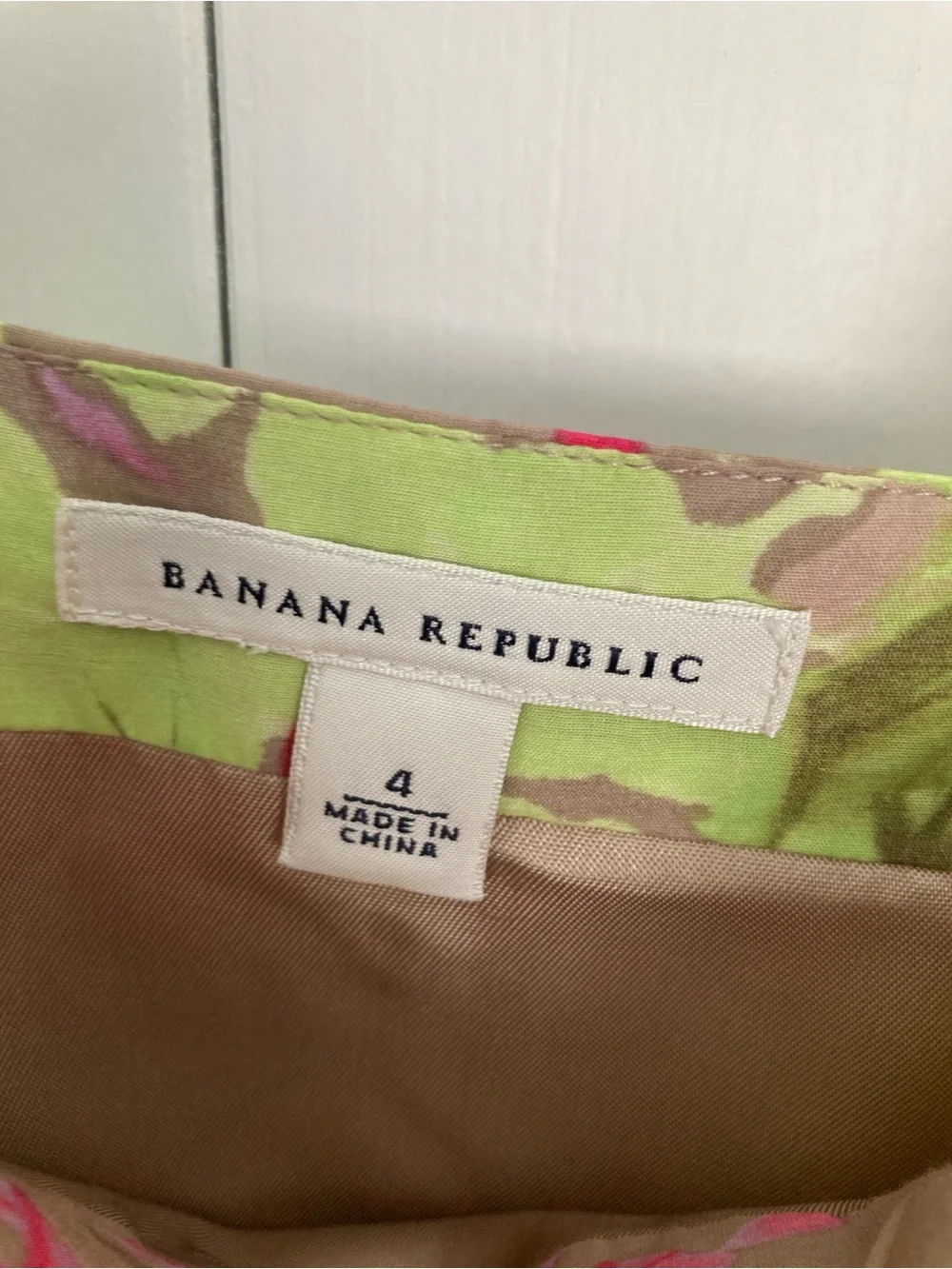 Banana Republic Floral Sheath Dress in Taupe with Pink and Lime Accents